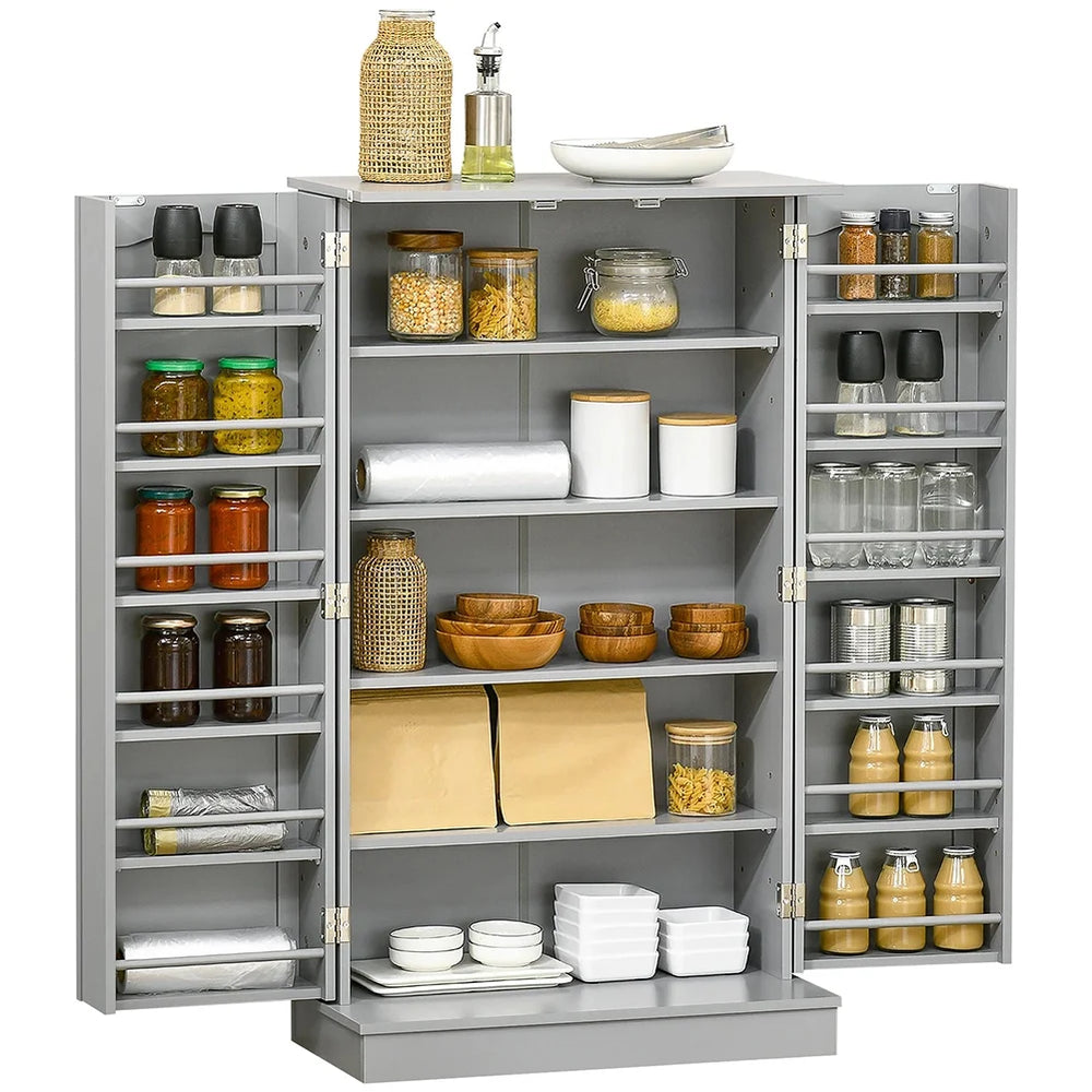 Spaco 17-Tier Kitchen Small Pantry Cabinet with 2 Doors and 6 Adjustable Shelves, Cabinet Pantry, Freestanding 5-Tier Shelving Pantries